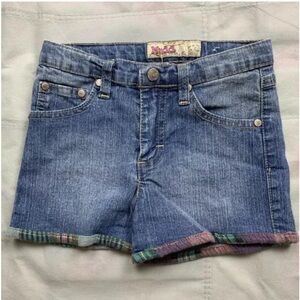 Mudd Girls Blue Denim Shorts Stretch with Checkered Trim Size 6